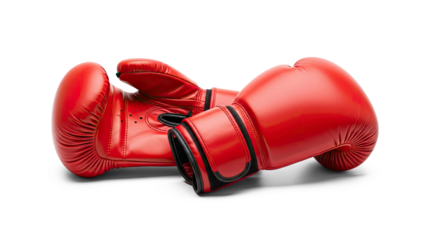 Two red boxing gloves on a white background.