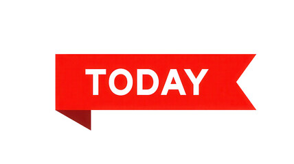 Bold red ribbon banner with the word today in white text isolated on transparent background