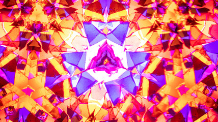 Natural macro kaleidoscope pattern photographed with a camera, showing vibrant abstract geometric...