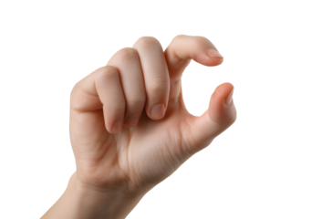 Hand demonstrating a small gesture indicating size with fingers on a light background during daytime Generative AI