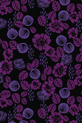 Seamless pattern, hand drawn outline pink Peony flowers on white background