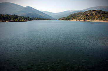 Natural landscape, lake, and mountains