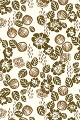 Seamless pattern, hand drawn outline pink Peony flowers on white background