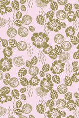 Seamless pattern, hand drawn outline pink Peony flowers on white background