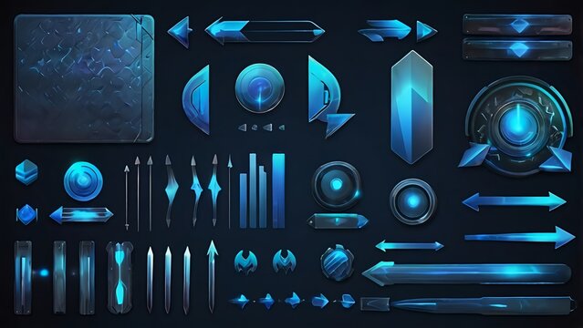 Modern holographic blue arrows and folders with sleek light effects for tech UI design.