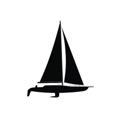 Black silhouette of a sailboat on a white background