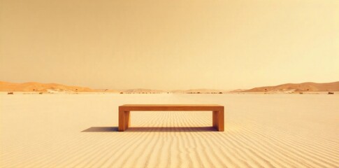 Futuristic Horizon Seat Sleek, metallic bench design in a stark, minimalist desert landscape. A sleek, minimalist, metallic bench with clean geometric lines stands alone in a vast, barren desert
