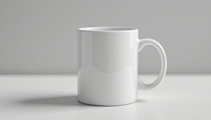 Obraz premium Minimalist White Mug on Table with Soft Shadow and Neutral Background