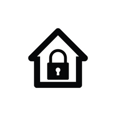 Simple black icon of a house with a padlock inside