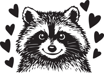 Naklejka premium cute trendy raccoon with hearts
