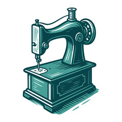 Vintage Sewing Machine Hand Drawn Linocut Illustration