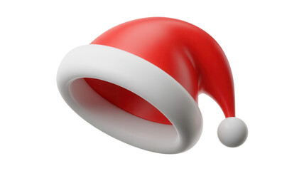 Classic red and white santa claus hat with fluffy pom pom isolated on transparent background