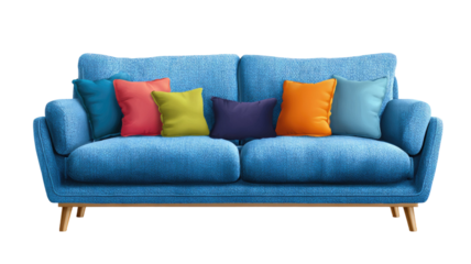 comfortable blue sofa modern furniture home interior cushioned seating living room decor upholstery object isolated on white background