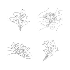 Fototapeta premium Floral arrangements line art flowers calla lily