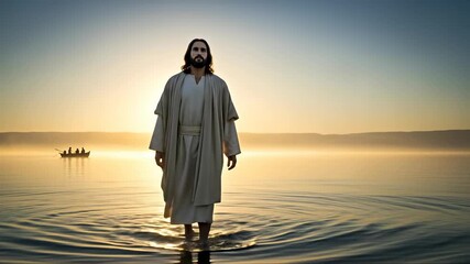 Jesus miracle walk: sacred water, gospel tale, divine wonder, bible account, spiritual belief, holy lesson, scriptural story, christian trust, heavenly act, religious proof,