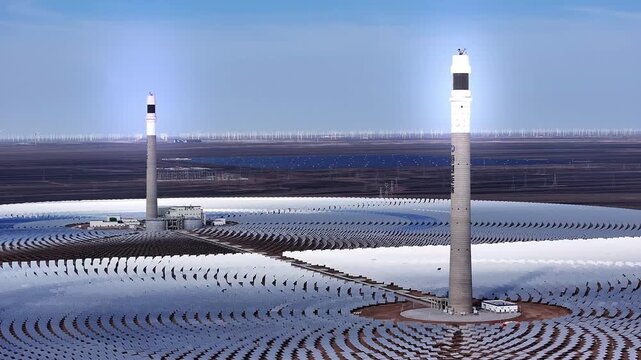 Twin Towers and One Machine Solar Thermal Energy Storage Power Station
