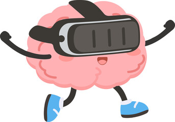 Cartoon Brain Wearing VR Headset fun