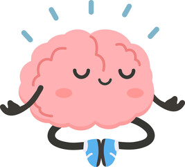 Cute Cartoon Brain Meditating Illustration flat