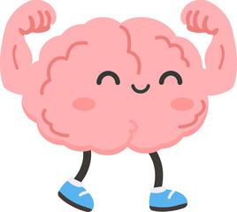 Cartoon Brain with Muscles Illustration happy