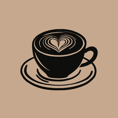 Obraz premium Minimalist illustration of a coffee cup with heart-shaped latte art, perfect for café branding, packaging, and modern coffee-themed design
