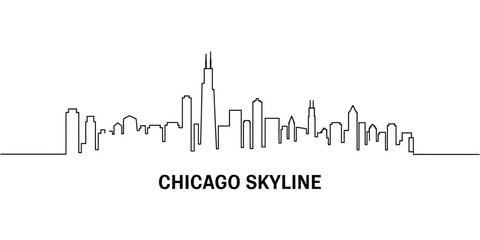Naklejka premium Minimalist Chicago Skyline Outline Drawing on White Background Capturing City Architecture and Urban Landscape Depiction
