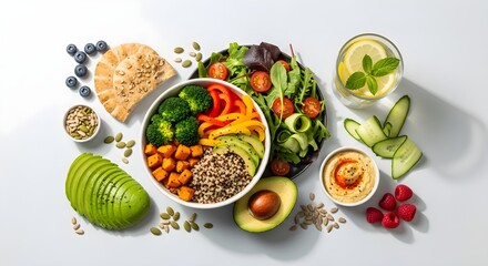 Indulge in this visually stunning and incredibly nutritious buddha bowl, a vibrant feast of healthy ingredients. Perfect for showcasing wellness, healthy eating, and delicious culinary creations.