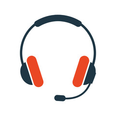 Dark blue and orange headset with microphone on white background headphones audio