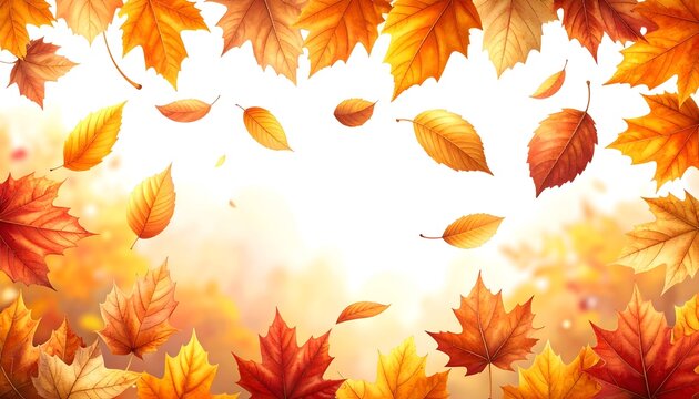 Autumnal image with vibrant orange leaves forming a frame against a blurred background