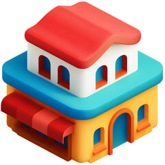 Abandoned hospital, isometric, 3d, icon, clay, PNG, no background.