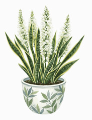 An Indoor Garden White-Flowered Snake Plant in a Pot isolated watercolor vector illustration svg