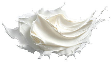 yogurt smear creamy dairy texture white liquid swirl fresh food splash ingredient pattern isolated on white background