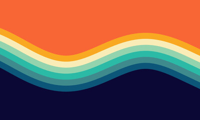 Vibrant abstract background featuring flowing wavy lines in a vintage 70s sunset color palette