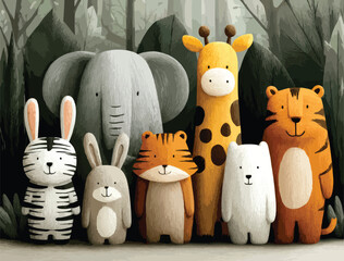 Group of Cute Stuffed Animal Characters.