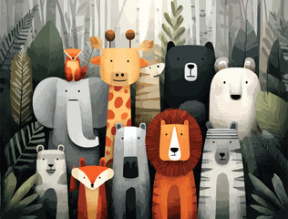  Kawaii Animal Collection Vector Illustration.