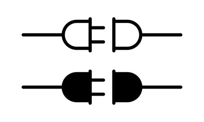 Electrical plug icon with power connection, shown in circular design in black and white for energy transfer or supply