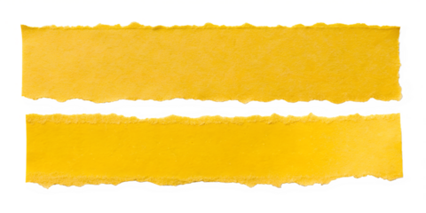 Separate pieces of bright yellow paper show rough torn edges, isolated clearly on a clean transparent background for versatile use.