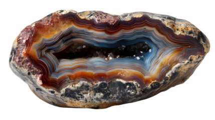 Beautiful geode crystal formation with vibrant colors on black background