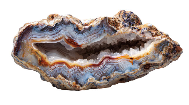 Close up of a beautiful colorful agate geode with crystalline interior