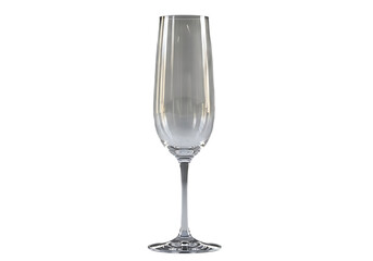 Clear empty champagne flute glass with a slender stem and round base graphic design