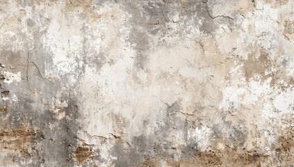 Fototapeta premium Textured close-up of a weathered, aged wall with patches of beige, white, and brown