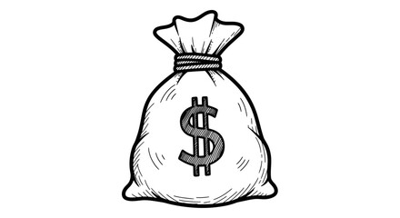 Hand-Drawn Doodle Money Bag: Wealth & Savings Sketch Icon