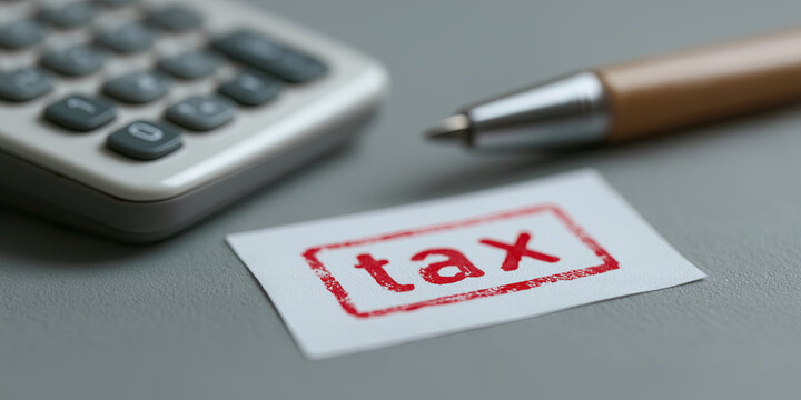 Tax document lies near calculator on professional accounting workspace desk surface.
