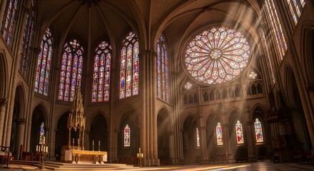 Fototapeta premium Sunlight streams through the stained glass windows of chartres cathedral