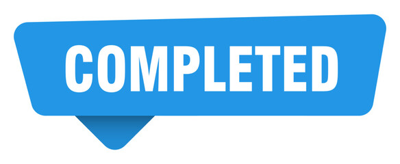 completed sticker. completed blue sign isolated on transpatent background