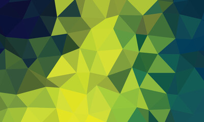 Fototapeta premium Abstract geometric background features a mosaic of green and yellow triangles with darker blue accents