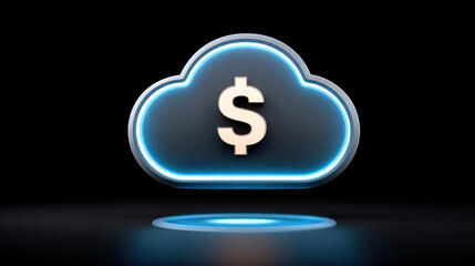 Ai chip floating in cloud for payments with glowing dollar symbol futuristic financial technology