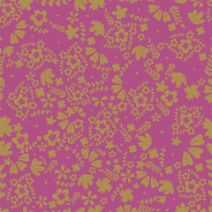Seamless pattern, hand drawn outline pink Peony flowers on white background
