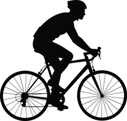Fototapeta premium Ultra clean vector silhouette of a cyclist riding bicycle — modern sporty posture, balanced composition, isolated on white, ideal for outdoor activity visuals.