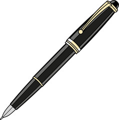 An illustration of a hand holding a classic fountain pen and writing a line. Vector art concept for signature, calligraphy, and education.