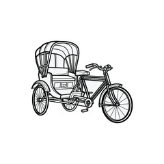 Fototapeta premium Hand-Pulled Rickshaw Illustration transportation vehicle carriage travel traditional vintage retro drawing line art black and white